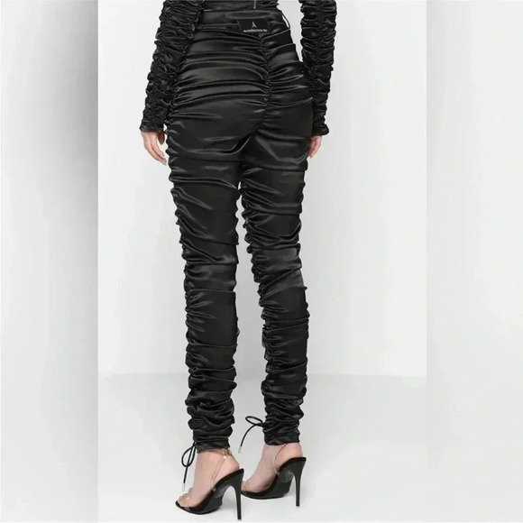 Mainère De Voir Black Ruched Satin Trousers with Ties - Picture 3 of 14